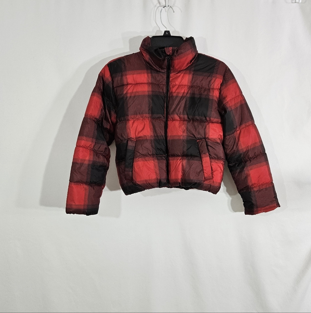 Old Navy Red And Black Plaid Puffer Jacket Kids Size Large 10-12